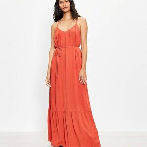 Ann Taylor LOFT Tie Back Strappy Maxi Dress - Coral Splash- Size Small